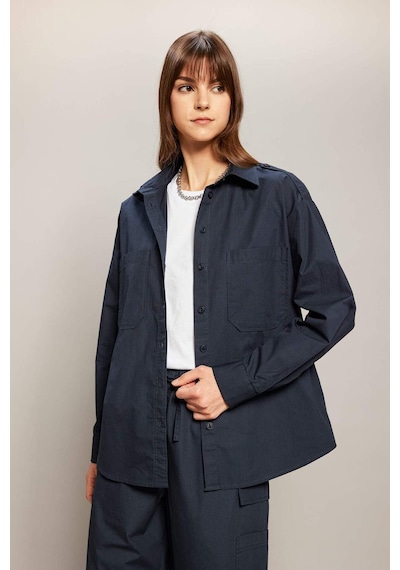 DeFacto Relax Fit Poplin Uzun Kollu Tesettür Gömlek Tunik C2145AX24SPNV243