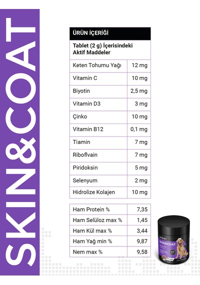 Cutepet Skin & Coat Köpek Deri Ve Tüy Sağlığı Tableti 60 Adet Omega 3-6-9, Biotin Ve Kolajen Destekli