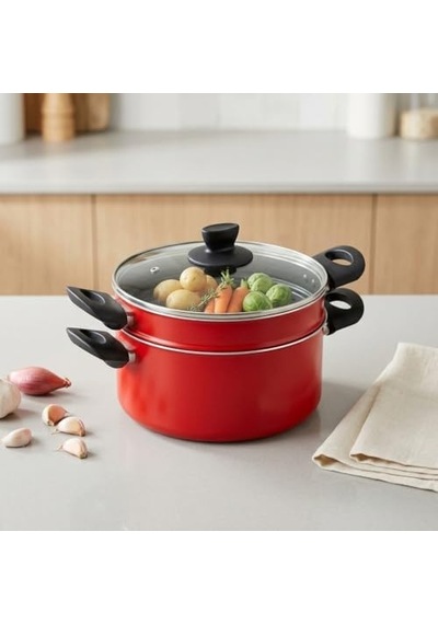 Redio Haşlama Tenceresi - Yanmaz Yapışmaz Teflon İç Yüzeyli, Alüminyum Kırmızı Derin Tencere 22 Cm / 3.8 Litre 12v