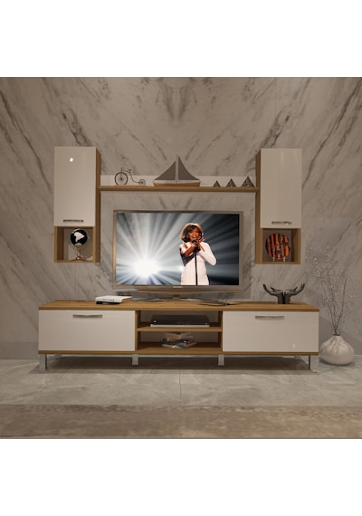 Decoraktiv Eko 5da Mdf Dvd Krom Ayaklı Tv Ünitesi Tv Sehpası Pera - Beyaz
