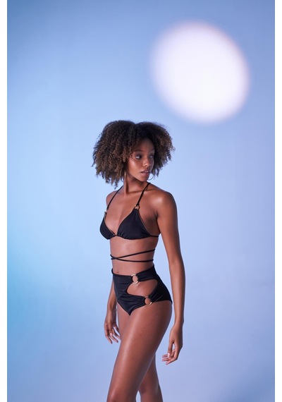 Holly Lolly Yüksek Bel Aksesuar Detaylı Delphi Bikini Altı Siyah