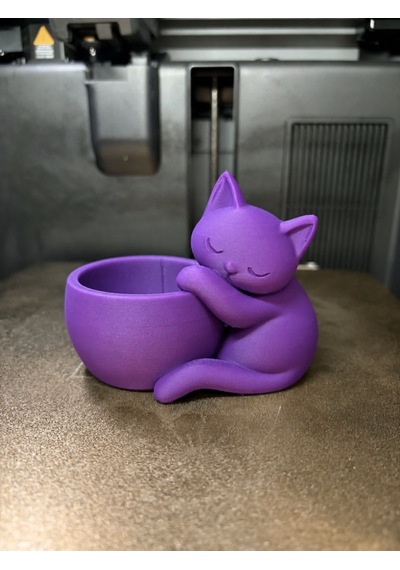 3d Baskı Sarılan Kedi Saksı - Sevimli Dekoratif Saksı - Mor -