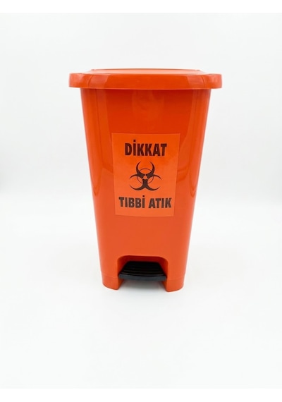 Tıbbi Atık Kovası 40 L Slim Pedallı İç Kovasız Turuncu