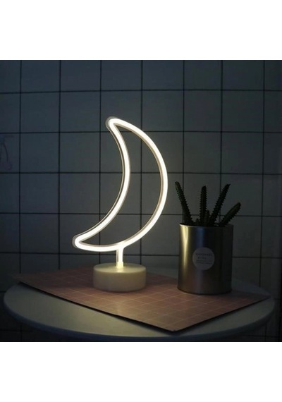 Dekoratif Pilli Ay Tasarımlı 3d Neon Led Masa Ve Gece Lambası Çok Renkli