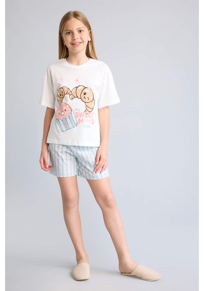 Defacto Regular Fıt 2li Beyaz Pijama Takımı Kız Çocuk H5585a826smwt34 Beyaz-wt34
