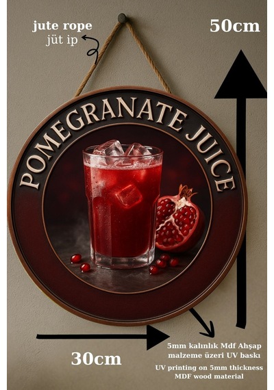 Pomegranate Juice Temalı Kapı Süsü Tablosu, Nar Suyu Konseptli Dekoratif Cafe Büfe Duvar Aksesuarı