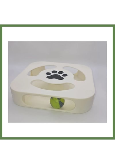 Bezos 3d Baskı Etkileşimli Kedi Oyuncağı Pati Desenli Toplu Zeka Oyuncağı Kare Toplu Parkur Krem Siyah Hb006