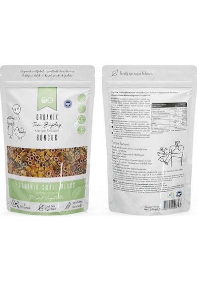 OG natural Organik Karışık Sebzeli Tam Buğday Boncuk Makarna 200 Gr +7 Ay