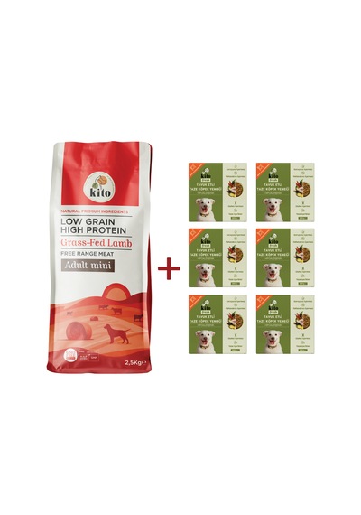Kito Kuzu Etli Mini Irk Yetişkin Köpek Maması 2500 G + Kito Fresh Tavuk Etli Köpek Yemeği 6'lı