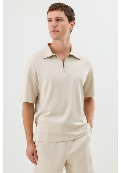 Antioch Polo Yaka Basic T-shirt Taş