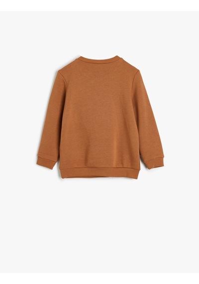Koton Sweatshirt Kaplan Kabartma Baskılı Bisiklet Yaka Uzun Kollu Kahverengi 5wmb10188tk Kahve
