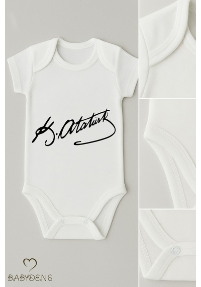 Babyden's Atatürk İmzalı 3 Lü Bebek Body Seti %100 Pamuk, Kısa Kollu,unisex Bebek Zıbın Beyaz