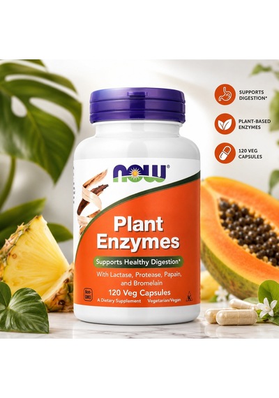 Now Foods Plant Enzymes With Lactase, Protease, Papain, And Bromelain 120 Veg Capsules