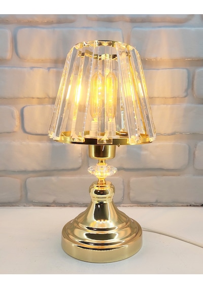 Modern Gold Mini Metal Ayak Kristal Taşlı Kristal Şapkalı Abajur Gold