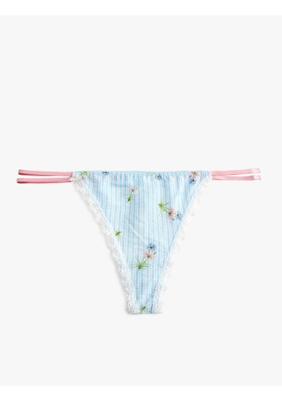 Koton Dantelli Lastik Detaylı Çiçek Desenli Viskon Çizgili String Külot Mavi Desenli 6slk30228mk Koton Dantelli Lastik Detaylı Çiçek Desenli Viskon Çizgili String Külot Mavi Desenli 6slk30228mk