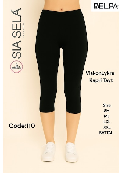 Belpa Sıla Sella Kadın Likralı Slim Fit Kapri Tayt Siyah