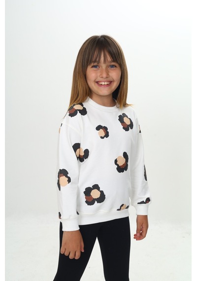Toontoy Kız Çocuk Pano Baskılı Sweatshirt Ekru