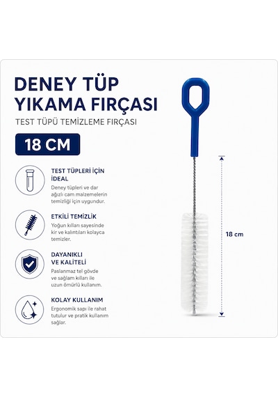 Deney Tüp Yıkama Fırçası 18 Cm - Test Tüpü Temizleme Fırçası