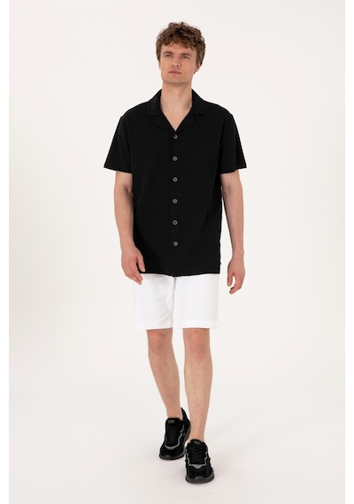 U.S. Polo Assn. Erkek Siyah Apaş Yaka Kısa Kollu Örme Gömlek 50306977-VR046