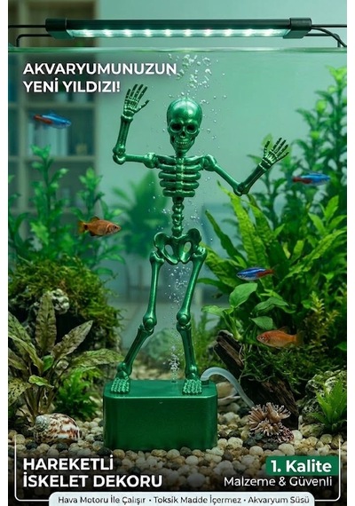 Dans Eden İskelet Akvaryum Hava Taşı Dekoru Hareketli 3d Baskı - Yeşil