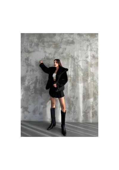 Asm Fashion Kadın Şal Yaka Kürk Mont Siyah