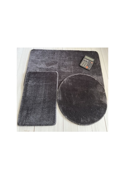 Plato Halı Banyo Halısı Peluş Post Halı Klozet Takımı Antrasit 60x100/60x60/40x60 Büyük Gri