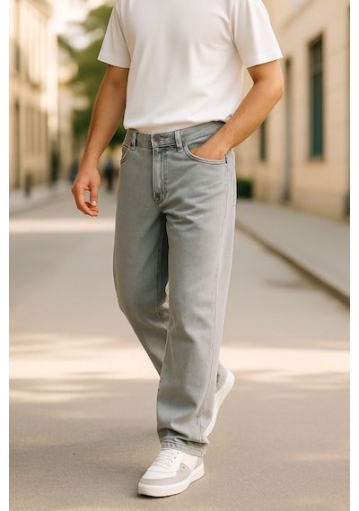 Cedy Denim Yüksek Kalite Baggy Fit Jean Leon Yüksek Bel Bol Kesim Kot Pantolon C352 Açık Gri