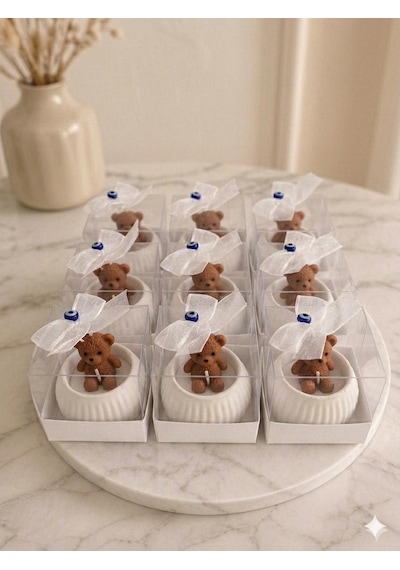 Kişiye Özel Ayıcıklı Taş Tozu Mumluk 20 Li Paket Kokusuz Bebek Doğum Hediyeliği Renk Seçenekli