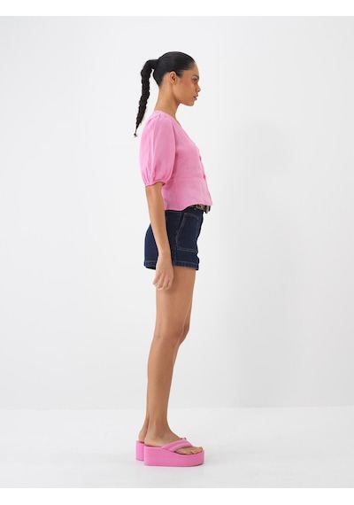 Xint Pembe %100 Keten Regular Fit Bluz 751075