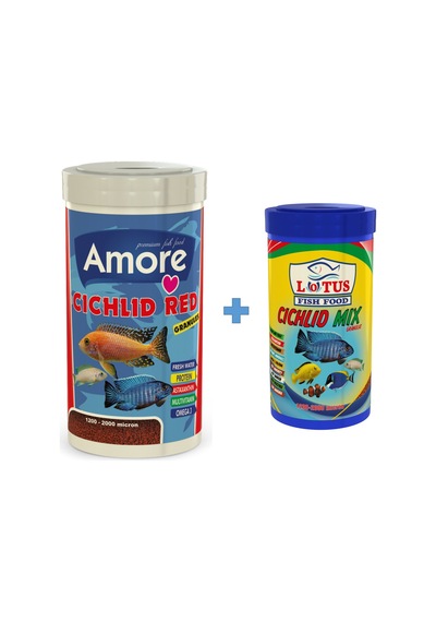 Cichlid Red Granules 1000ml + Cichlid Mix 250ml Malawi Balık Yemi