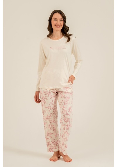 Arnetta Kadın Excuisite Flowers Krem Uzun Kol Pijama Takım Ar3743-s-v1 Ar3743-s-v1