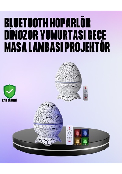 Dinozor Yumurtası Galaksi Projektör Gece Lambası 4'ü 1 Arada - Bluetooth Hoparlörlü