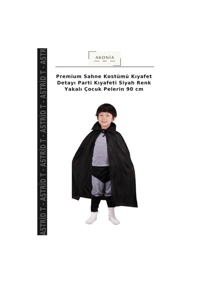 Astrid T Premium Sahne Kostümü Kıyafet Detayı Parti Kıyafeti Siyah Renk Yakalı Çocuk Pelerin 90 Cm