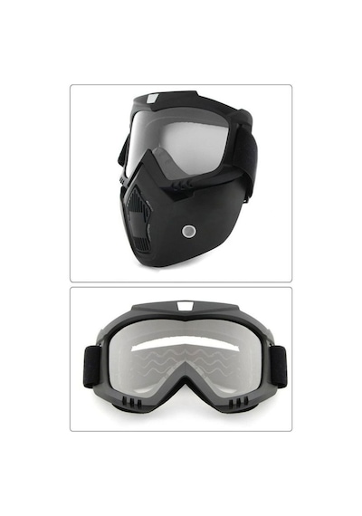 Motoanl Cross Motosiklet Bisiklet Gözlüğü Açık Kask Maskesi Süngerli Bant Lastikli Jet Maske Şeffaf Camlı Siyah