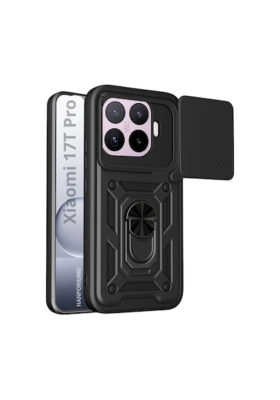 Xiaomi 17t Pro Uyumlu Tank Kılıf Yüzüklü Standlı Extra Darbe Koruma Zırhlı Outdoor Kapak Siyah