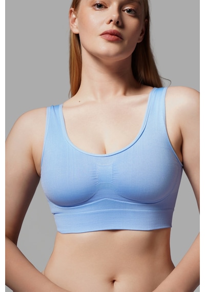 Fit Women Göğüs ı Dikişsiz Seamless Büstiyer Korse Kalın Askılı Pedsiz Balensiz ı Sütyen 5050 Mavi