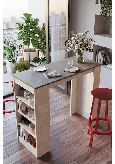 Yurudesign Style Bar Masası Mutfak Yemek Masası Beton-Taş St1-Gt
