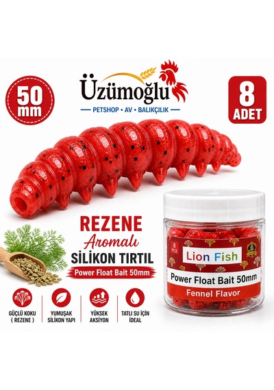 Üzümoğlu Kırmızı Rezene Aromalı Silikon Tırtıl 50mm 8 Adet Alabalık Yemi