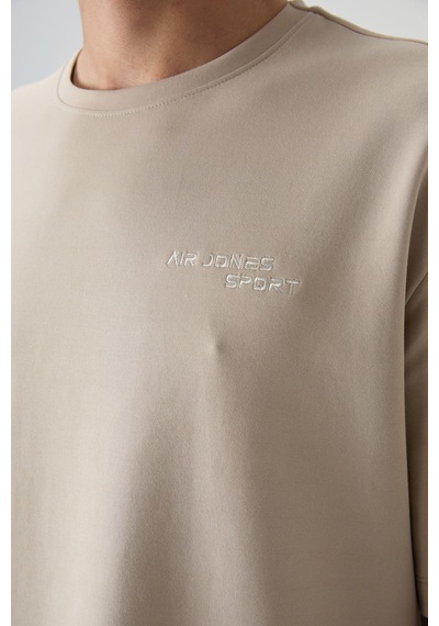 Tommy Life Bej Pamuklu Kalın Yumuşak Dokulu Oversize Fit Nakışlı Erkek Eşofman Takım - 85252 Bej