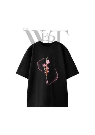 Thewert Firca Sakura Tasarım Baskılı Ünisex Siyah Oversize T-shirt