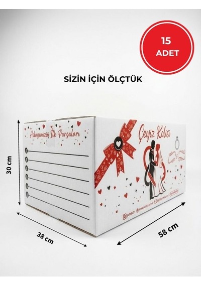 Yumeo 15'li Modern Çeyiz Kolisi Extra Kalın Büyük Boy Gelin Çeyiz Kutusu Taşıma Kolisi 58x38x30 Cm Beyaz