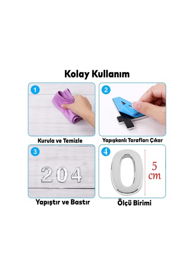 Lexroo Yapışkanlı Kapı Numarası Küçük Boy 50 Mm 5 Cm Numara 0 Rakam Sıfır Sayı Krom Renk Numaralar Standart