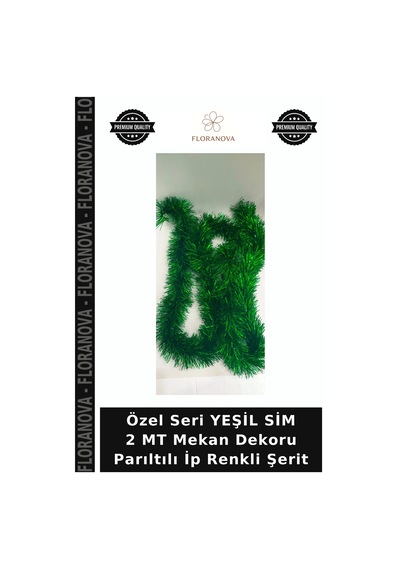 Özel Seri Yeşil Sim 2 Mt Mekan Dekoru Parıltılı İp Renkli Şerit