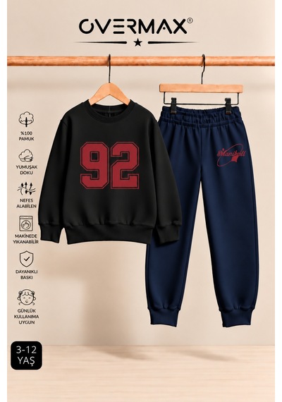 Overmax 92 Baskılı Çocuk Bisiklet Yaka Sweatshirt Eşofman Takımı- 3-12 Yaş Siyah Üst-lacivert Alt - 928488349 Siyah Üst-lacivert Alt Overmax 92 Baskılı Çocuk Bisiklet Yaka Sweatshirt Eşofman Takımı- 3-12 Yaş Siyah Üst-lacivert Alt - 928488349 Siyah Üst-lacivert Alt