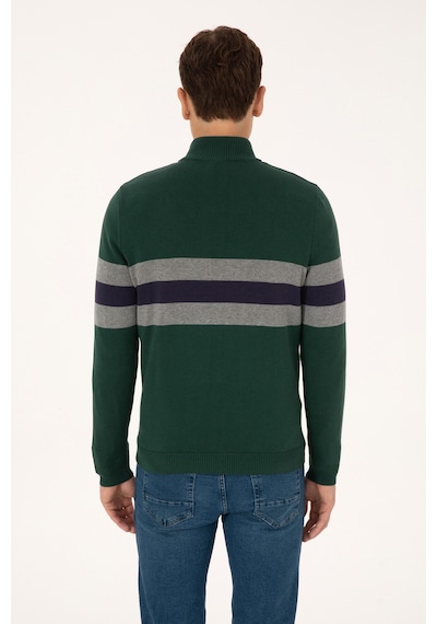 U.S. Polo Assn. Erkek Regular Fit Yarım Fermuarlı Koyu Yeşil Kazak 50315034-VR079