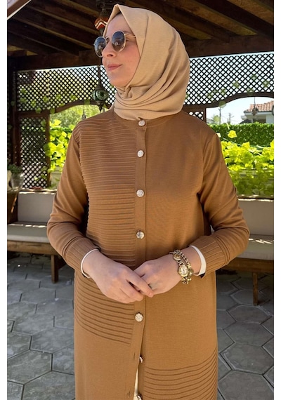 Rabia Şamlı Manolya Camel Triko Hırka Normal