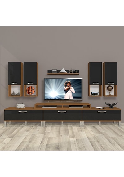 Decoraktiv Ekoflex 8da Slm Krom Ayaklı Tv Ünitesi Tv Sehpası Ceviz - Siyah