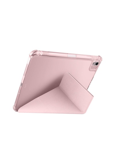 İpad Air 11 2025 M3 A3266-a3267-a3270 Uyumlu Kalem Bölmeli Dönebilen Üçgen Standlı Tri Folding Tablet Kılıfı - Rose Gold - T36453