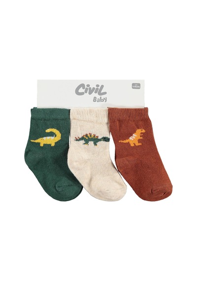 Civil Baby Dinosours 3'lü 6- Bebek Erkek Çorap Set Standart