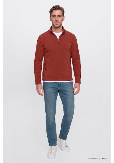 Ac&Co / Altınyıldız Classics Erkek Acıkahve Sıcak Tutan Standart Fit Normal Kesim Bato Yaka Çift Fleto Cepli Sweatshirt Polar
